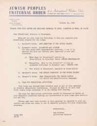 Sam Pevzner to Lodge Presidents and Education Directors about Accompanying Speaker's Guides, October 1946 (correspondence)