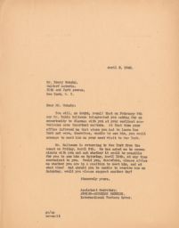 Gedaliah Sandler to Henry Monsky Requesting Meeting, April 1943 (correspondence)