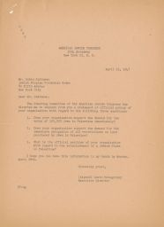 David Petegorsky to Rubin Saltzman Regarding the JPFO's Position on Palestine, April 1947 (correspondence) 
