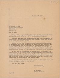 Rubin Saltzman to Dr. Stephen S. Wise Regarding JPFO Action, September 1948 (correspondence) 
