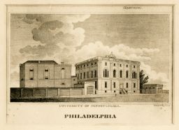 Ninth Street campus of the University of Pennsylvania (1802-1829), engraving by Kneass, Young and Co. after a drawing by Armstrong