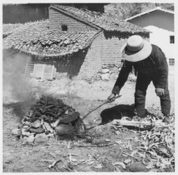 Tending an Andean barbecue Pachamanca
