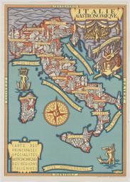 Italie Gastronomique. Carte des Principales Spécialités Gastronomiques des Régions Italiennes. 