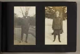 Two photos of male students posing for the camera, one in snow.