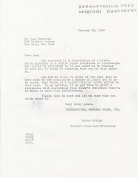 Peter Shipka to Lee Pressman about Retracting Controversial Letter, January 1950 (Preservation Copy, correspondence)