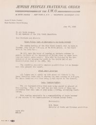 Ernest Rymer to All Youth Lodges and Members of City Youth Executive about Meeting with Anatole Wertheim, June 1946 (correspondence)