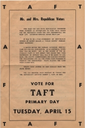 Mr. and Mrs. Republican Voter: Vote for Taft Primary Day, Tuesday, April 15