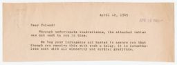 Stephen S. Wise and Nahum Goldmann to the JPFO in Thanks for Messages, January 1945 (correspondence)