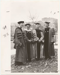 Cornell presidents emeriti including, from right to left, Deane Malott, James Perkins, Dale Corson, and Frank H. T. Rhodes