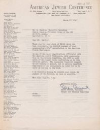 Aaron Droock to Gedaliah Sandler about Payment Towards Budget, March 1947 (correspondence)