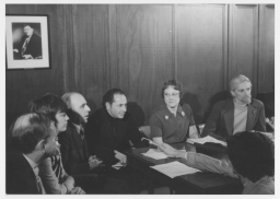 Jean O'Leary, Frank Kameny, Ron Gold, Barbara Gittings, and Bruce Voeller being interviewed at 1973 APA Press Conference