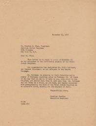 Gedaliah Sandler to Dr. Stephen S. Wise about JPFO's Delegate to the World Jewish Congress, November 1947 (correspondence)
