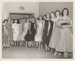 Hotel School. Female students in formal dresses