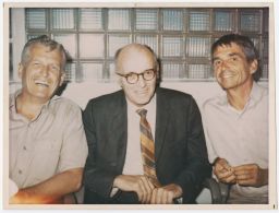 Thomas Buck with Daniel and Philip Berrigan laughing/smiling