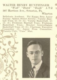 Walter Henry Huntzinger (1899-1981), Class of 1922, yearbook entry