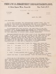  Nahum Polak and Rubin Saltzman to JPFO Lodge Secretaries about Separation of Cemetery and Funeral Fees, April 1951 (correspondence)