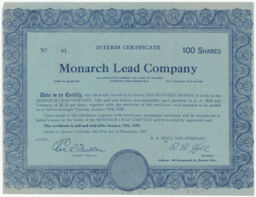 Monarch Lead Company Interim Certificate
