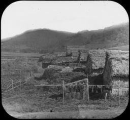 Back view of summer chises showing attached winter earth pit houses
