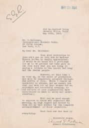 Edward G. Robinson to Rubin Saltzman about Absence at the JPFO Convention Rally, May 1944 (correspondence)