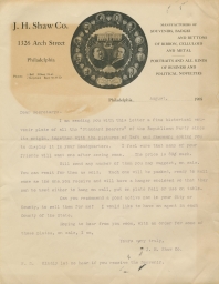 Letter regarding J.H. Shaw Plates