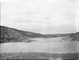 Lucia stream, 1 mile above junction with Kwik.  Looking downstream over rock defense and defended terrace