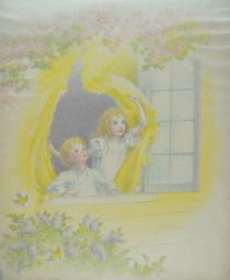 Illustration for unidentified poem (children at window no. 1a)