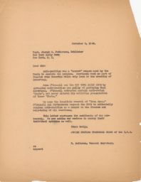 Rubin Saltzman to Captain Joseph N. Patterson about Firing John O'Donnell for Anti-Semitic Writings, November 1945 (correspondence)