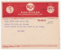 Radiogram from Rubin Saltzman to Gedaliah Sandler, August 23, 1946