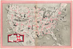 Kaart van de U.S. waarop een deel van den arbeid van de 48 staten in oorlogs en vredestijd is afgebeeldm (A Map of the U.S. Showing Some of the Work of the 48 States in War and Peace)