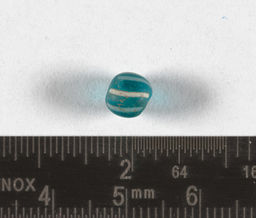 Turquoise drawn glass bead with white stripes