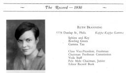 Ruth Branning [Molloy] (1910-2002), B.S. in Ed. 1930, yearbook photograph