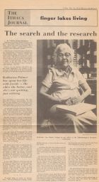 The Search and the Research article in Ithaca Journal, with photo of Katherine Van Winkle Palmer.