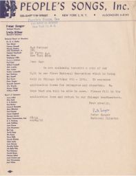 Pete Seeger to Sam Pevzner about First National Convention, People's Songs, Inc., 1947