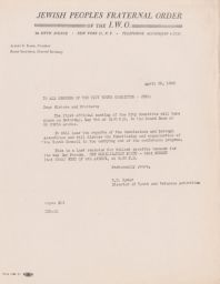 Ernest Rymer to All Members of the City Youth Committee to First Official Meeting, April 1946 (correspondence)