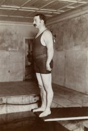 George Kistler (1864-1942), at the diving board, photograph from news clipping