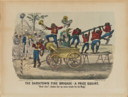 one of Two Color lithographs from the Darktown Series: The Darktown Fire
                     Brigade - A Prize Squirt