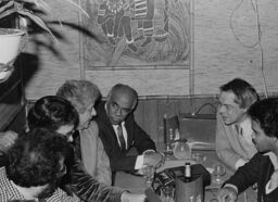 Charlie Palmieri, Ray Barretto, Tito Puente, Machito, and Joe Quijano at a party for Charlie Palmieri at Beau's, the Bronx