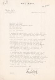 Henry Monsky of B'nai B'rith to Rubin Saltzman, November 1946 (correspondence)
