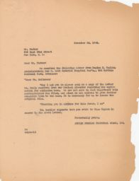 Jewish Peoples Fraternal Order to Mr. Farber Regarding Mr. Rubin's Medical Treatment, November 1946 (correspondence)
