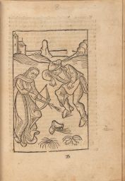Female witch taming a man with an arrow