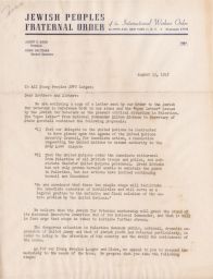 Ernest Rymer to Jewish War Veterans on the Order's Position on Palestine, August 1947 (correspondence)