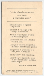 Eisenhower Speech Excerpt Card, ca. 1956