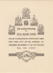 Invitation to celebration of Golden wedding anniversary of Leo and Rose Stein.