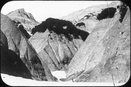 Canyon in Chaix Hills, Alaska. moraine material, containing shells