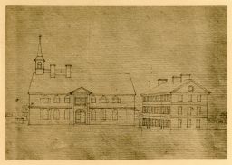 Fourth Street Campus, College of Philadelphia: Academy/College Building (built 1740) and Dormitory/Charity School (built 1762), ca. 1770