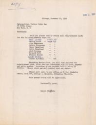 Samuel Cheifetz to IWO about Reinstatement Cards, November 1952 (correspondence)