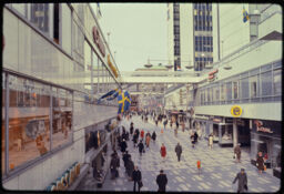 Busy pedestrian shopping street (Hötorget, Stockholm, SE)