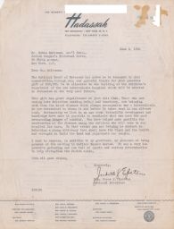 Mrs. Moses P. Epstein to Rubin Saltzman Thanking him for Contribution to Hadassah, June 1945 (correspondence)