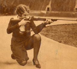 Betty Funston, B.F.A. in Ed. 1931, with rifle