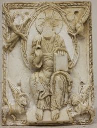 Medieval walrus tusk relief depicting Christ in Majesty